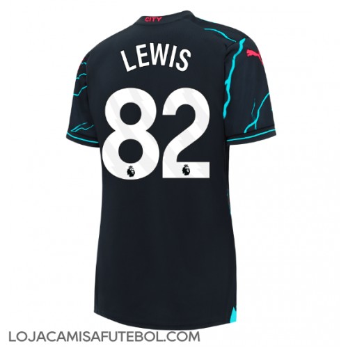 Camisa de Futebol Manchester City Rico Lewis #82 Equipamento Alternativo Mulheres 2023-24 Manga Curta